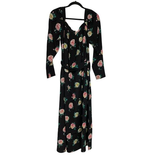 Boden Womens Dress EU 12R US 8 R Maxi Black Floral Pleated Long Sleeve D0390 NWT - Picture 4 of 14